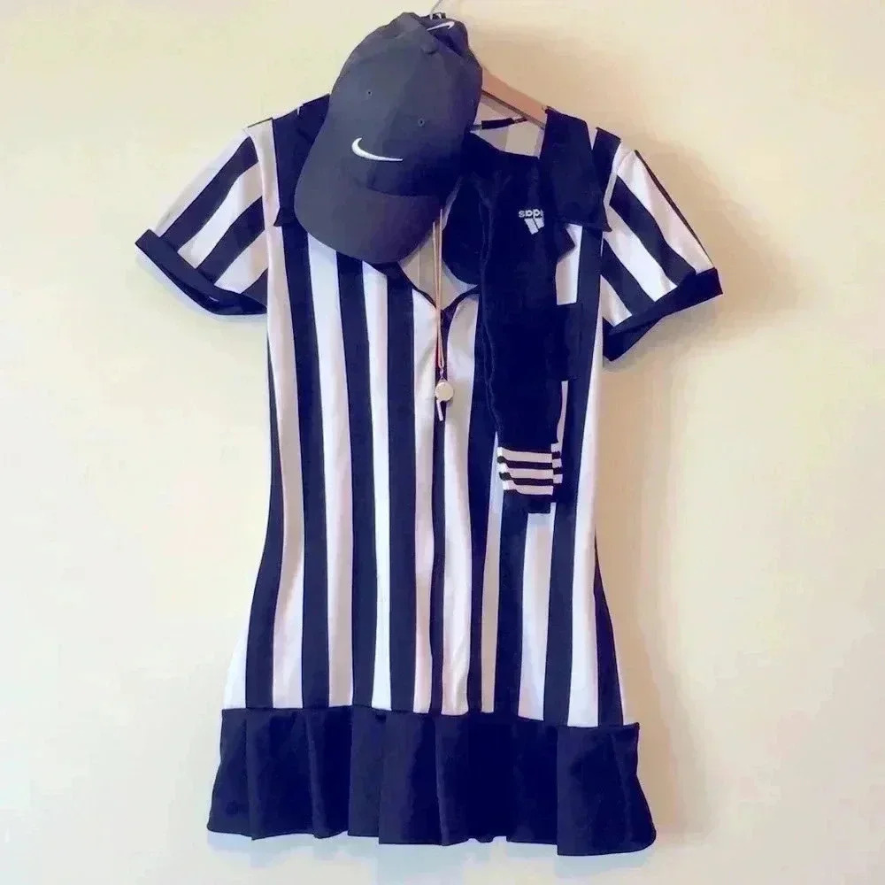 Black & White Striped Referee-Style Dress